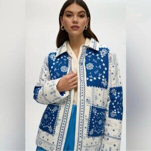 Caroline Constas Patchwork Bandana Quilted Linen Blend Jacket, Size L, NWT
